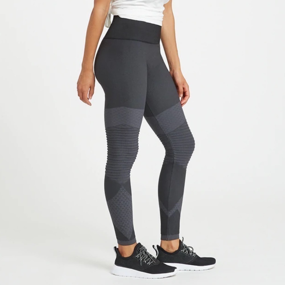 SPANX Look at Me Now Moto Leggings Seamless Black Gray High Rise Ankle Size M